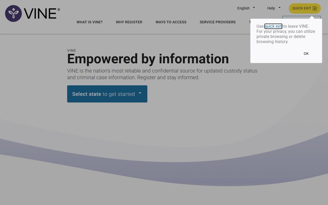VINE Link search page for Lafayette area inmate notifications