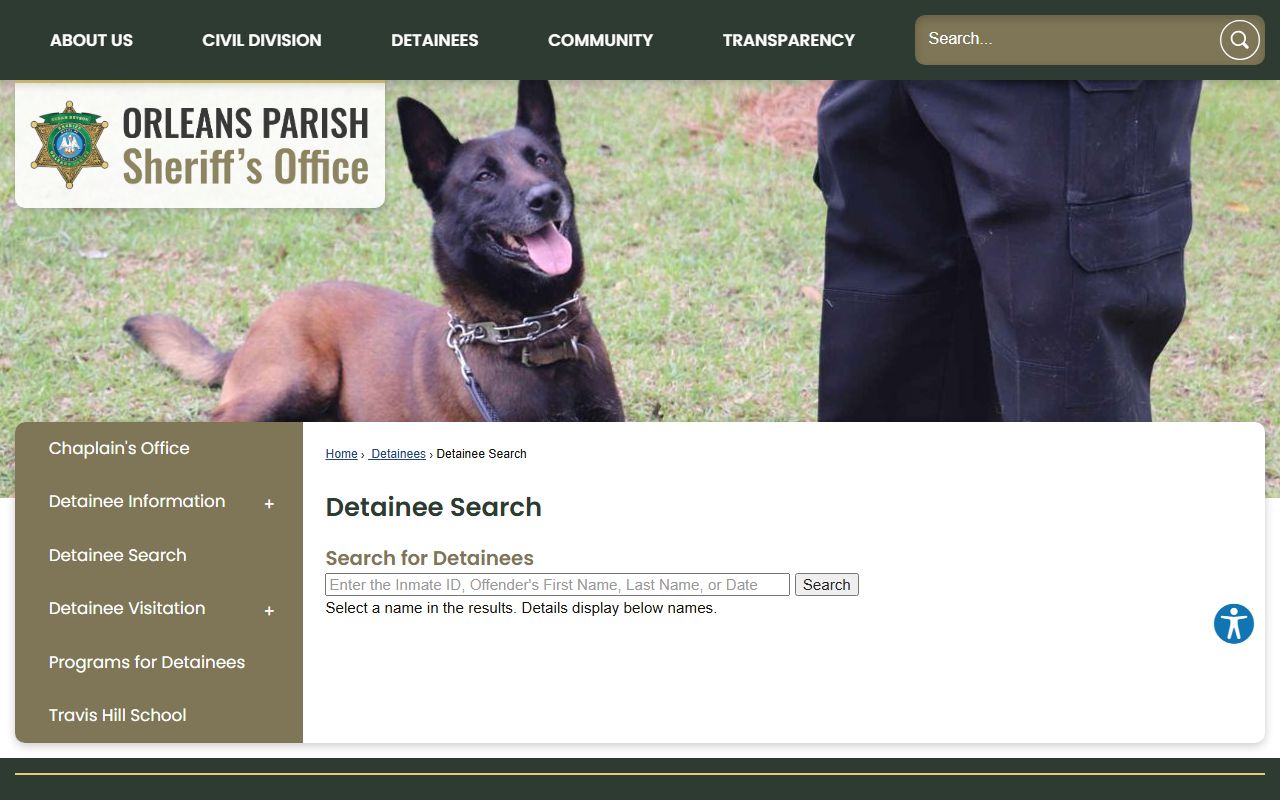 OPSO detainee search portal for New Orleans recent arrests