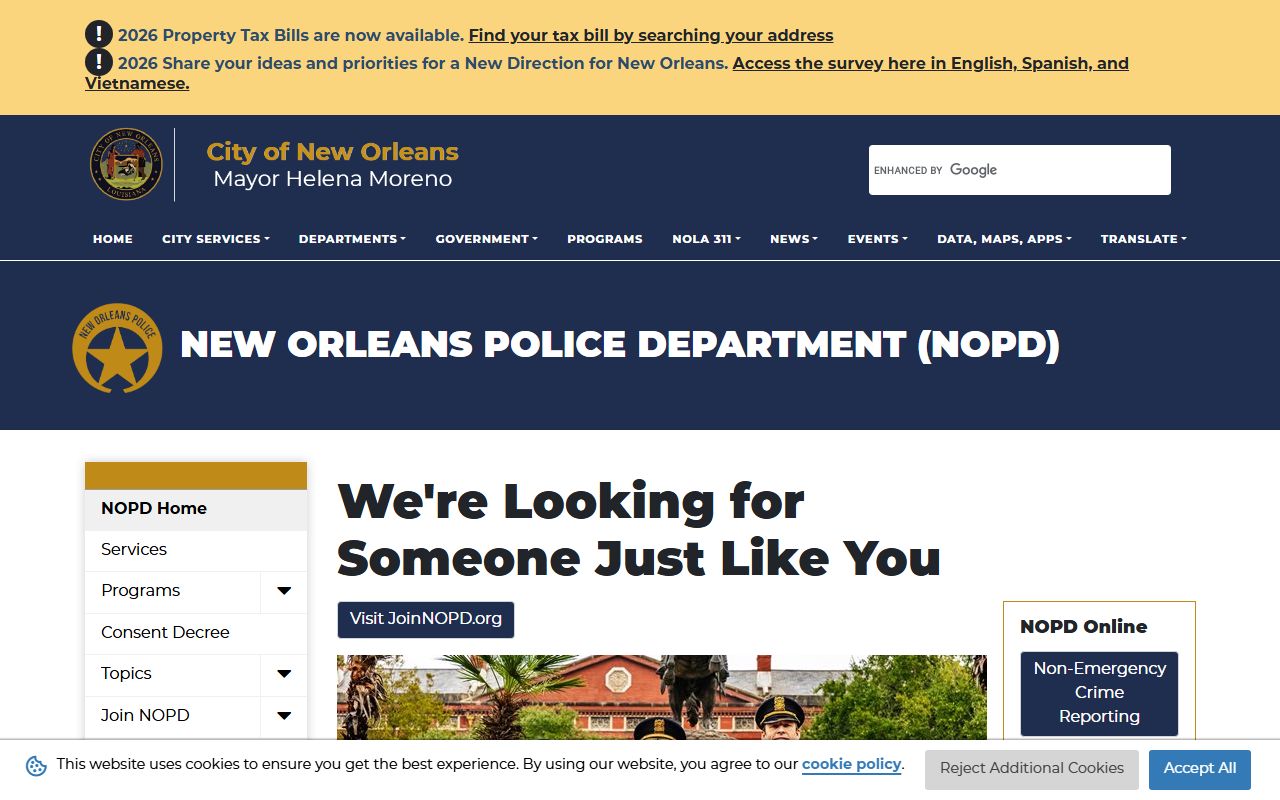 New Orleans Police Department page for arrest information