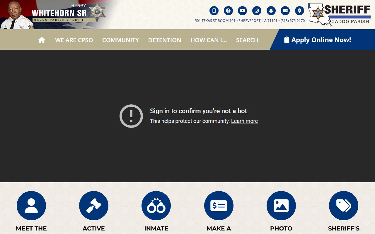 Caddo Parish Sheriff's Office website for Shreveport arrest records