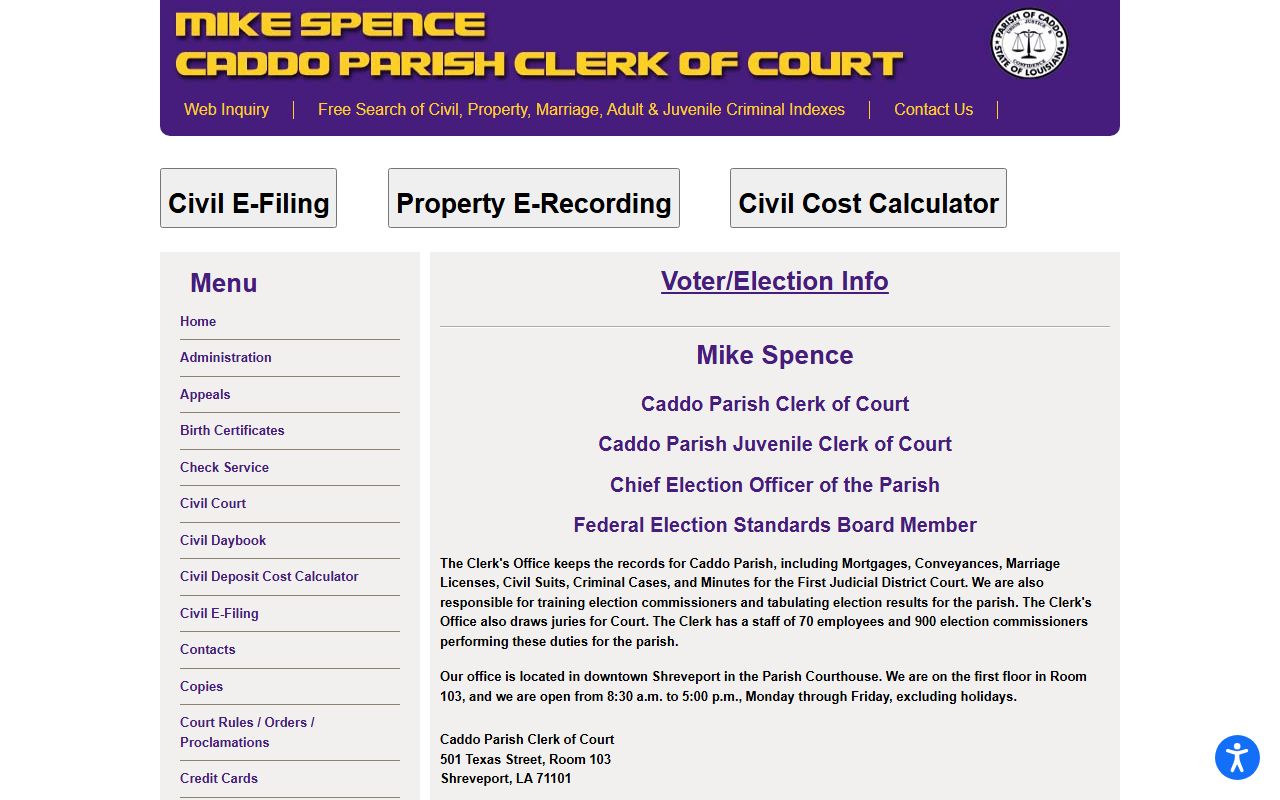 Caddo Parish Clerk of Court website for recent arrest records