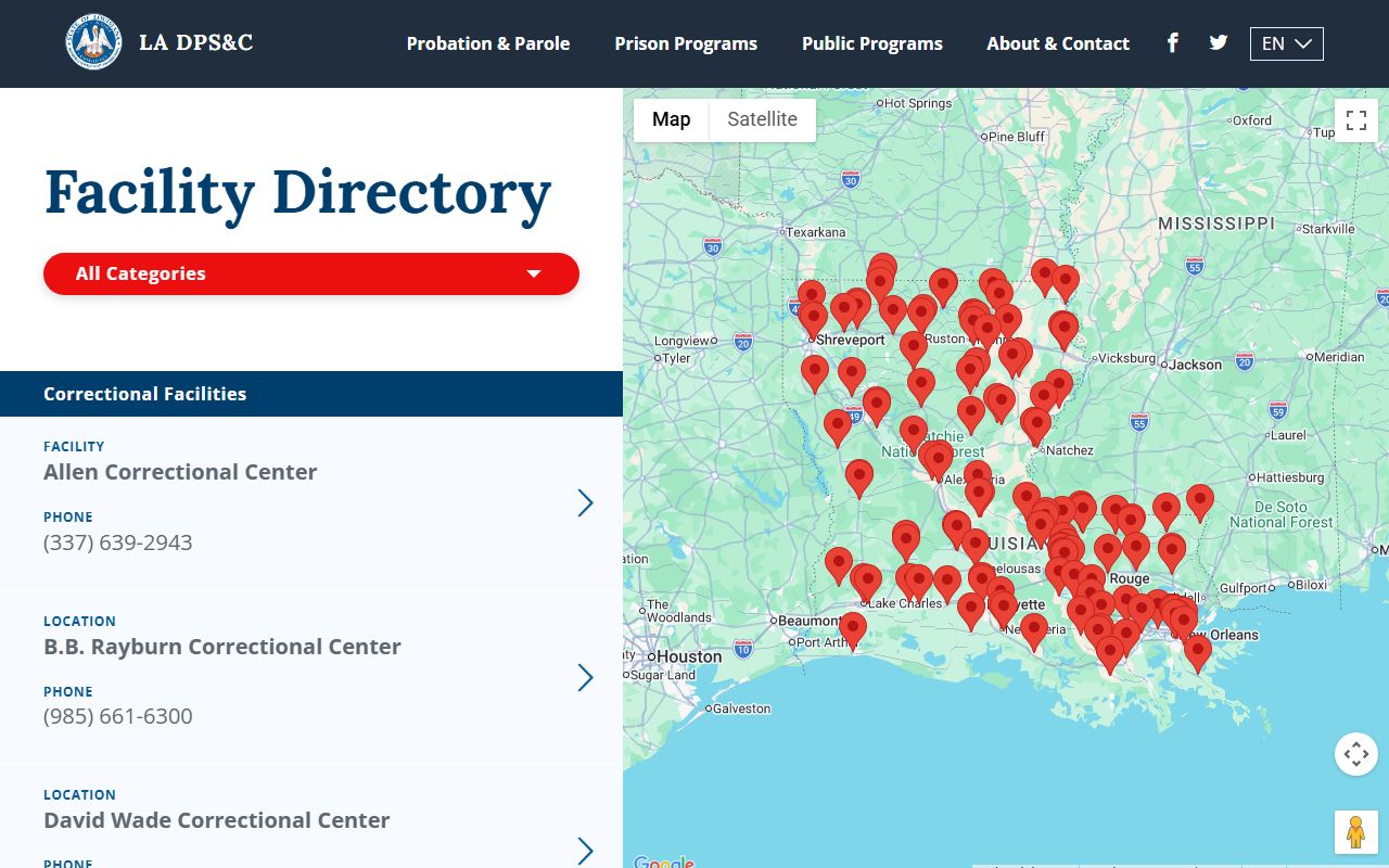Louisiana DOC facility locations for Jefferson Davis Parish recent arrests