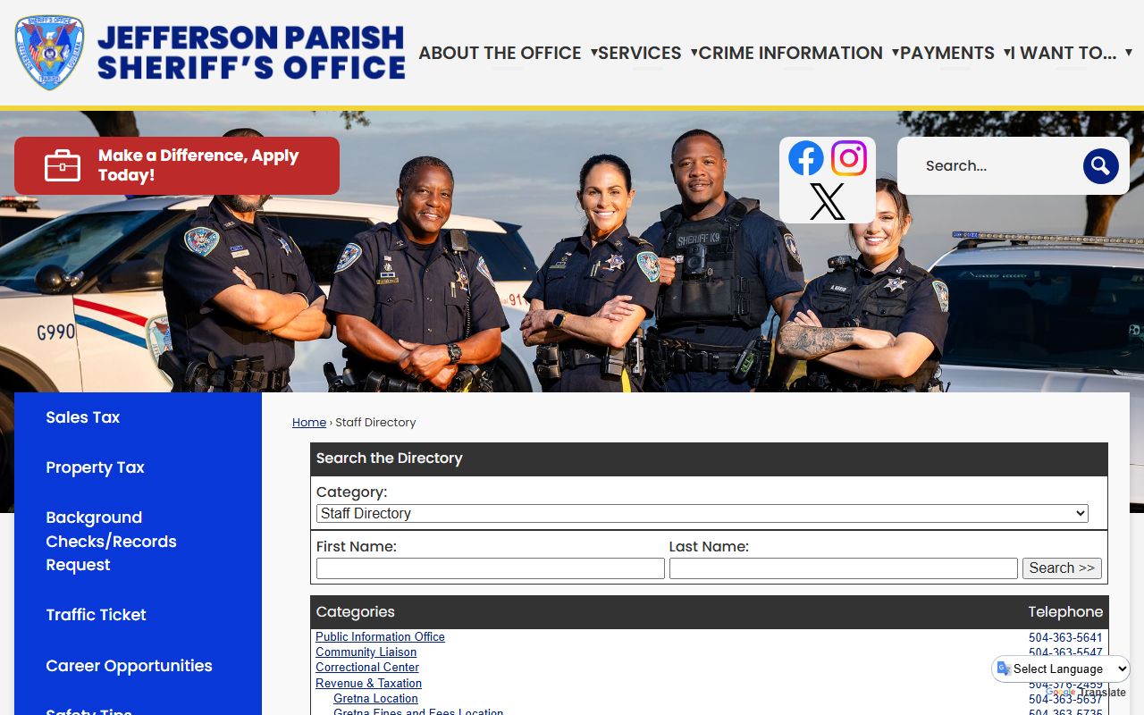 JPSO staff directory for Jefferson Parish recent arrest inquiries