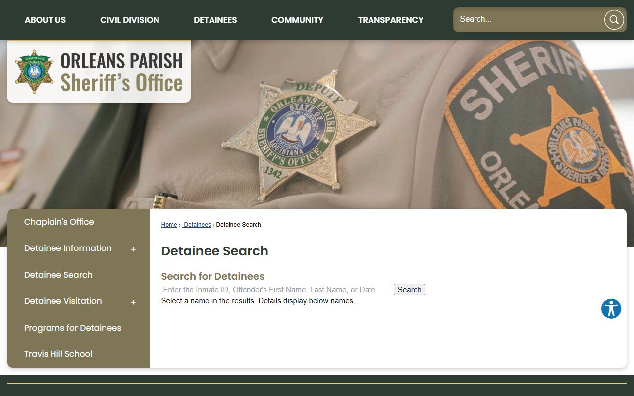 Orleans Parish Sheriff detainee search for recent arrests